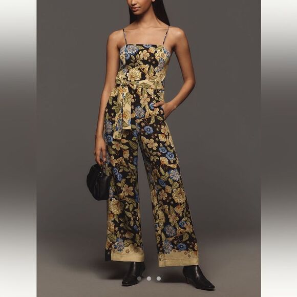 FARM Rio x Anthropologie Square-Neck Floral Jumpsuit
